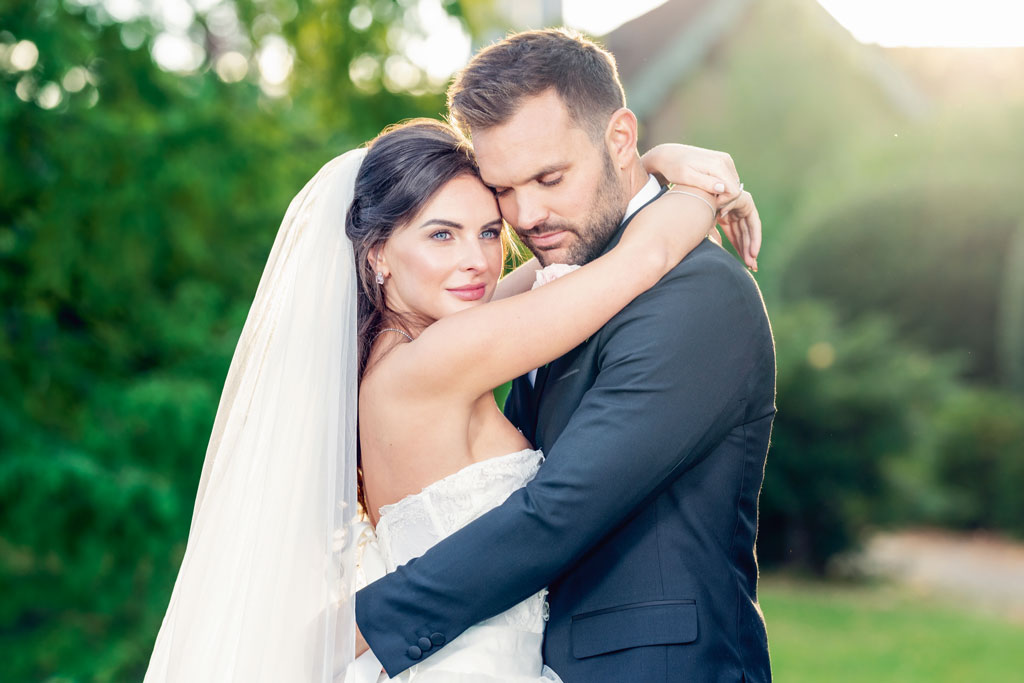 backlit wedding portrait